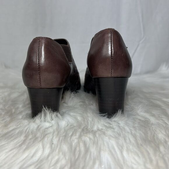 Brighton Turner Women's Heeled Booties Brown/Black Woven Leather  Sz 6.5 - Picture 3 of 6